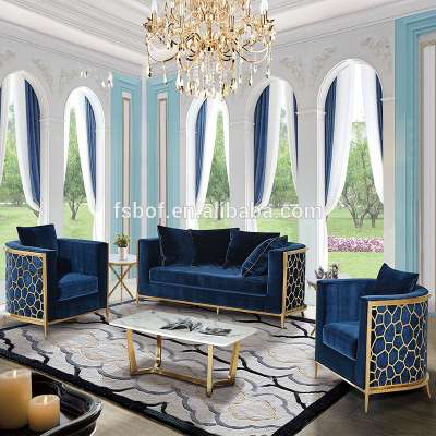 new design hotel  gold steel fabric leather sofas sets home couch living room sofa furniture