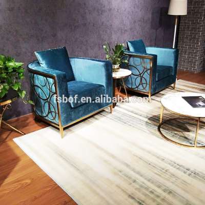 new design hotel  gold steel fabric leather sofas sets home couch living room sofa furniture