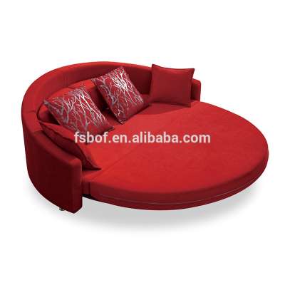 Simple design fabric / leather round sofa bed with red color LS820